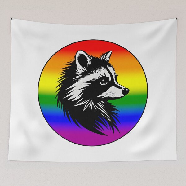 Item preview, Adorable Raccoon with LGBTQ+ Rainbow Pride Flag Colored Background, Rainbow Flag Design  designed and sold by Travelslightly.