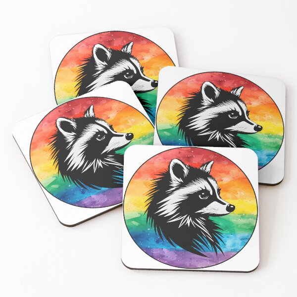 Item preview, Adorable Raccoon with Watercolor LGBTQ+ Rainbow Pride Flag Colored Background, Rainbow Flag Design  designed and sold by Travelslightly.