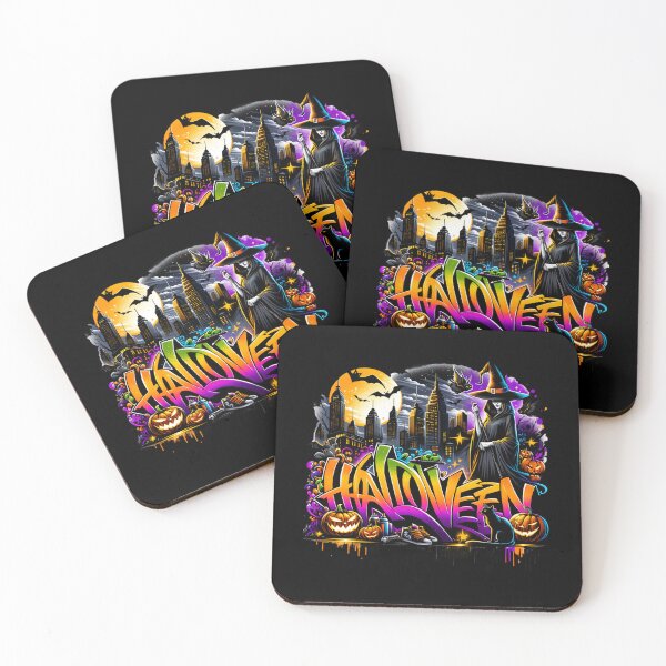 Item preview, Skeleton in Witch Hat & Halloween Pumpkins – Chilling Watercolor Art for T-Shirts, Mugs, Stickers & More designed and sold by artedigital99.