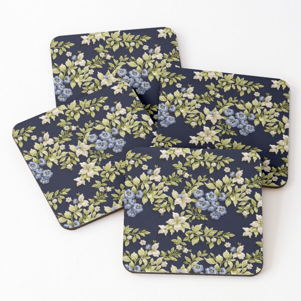 Item preview, Flores azules y crema sobre fondo negro designed and sold by FlowerMeFlorals.