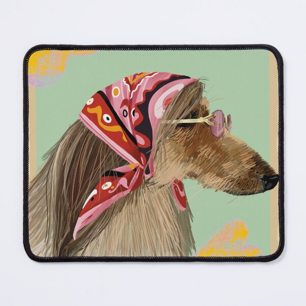 Item preview, Fluffy dog in colorful scarf and pink glasses on turquoise background designed and sold by Valeripva.