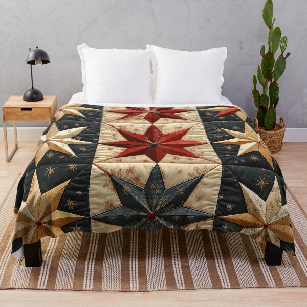 Item preview, A classic vintage pattern Design with Christmas stars, including faded red, dark green, and gold tones. Add subtle distressing to give an antique, retro look. designed and sold by HEMRO.