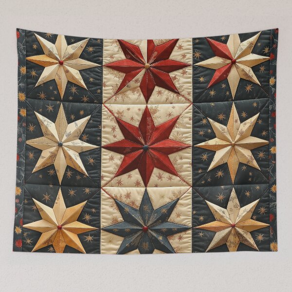 Item preview, A classic vintage pattern Design with  Christmas stars, including faded red, dark green, and gold tones. Add subtle distressing to give an antique, retro look. designed and sold by HEMRO.