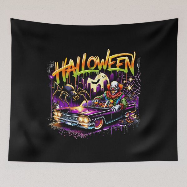 Item preview, Evil Clown Driving Classic Car & Halloween Spider – Creepy Watercolor Art for T-Shirts, Mugs, Stickers & More designed and sold by artedigital99.