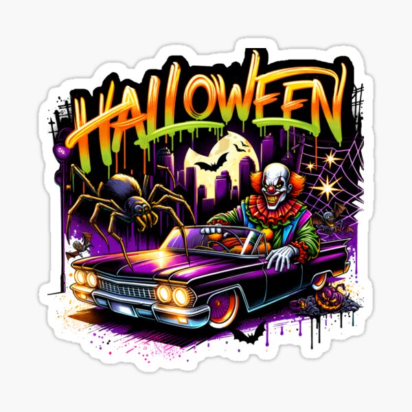 Item preview, Evil Clown Driving Classic Car & Halloween Spider – Creepy Watercolor Art for T-Shirts, Mugs, Stickers & More designed and sold by artedigital99.