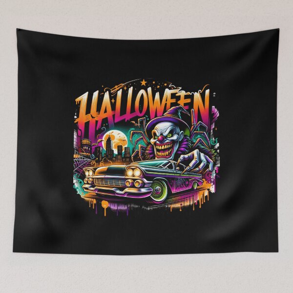 Item preview, Evil Clown Driving Classic Car & Halloween Spider – Creepy Watercolor Art for T-Shirts, Mugs, Stickers & More designed and sold by artedigital99.