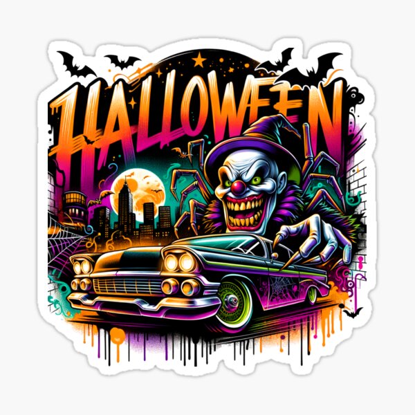 Item preview, Evil Clown Driving Classic Car & Halloween Spider – Creepy Watercolor Art for T-Shirts, Mugs, Stickers & More designed and sold by artedigital99.