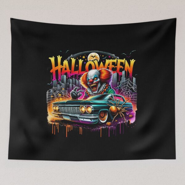 Item preview, Evil Clown Driving Classic Car & Halloween Spider – Creepy Watercolor Art for T-Shirts, Mugs, Stickers & More designed and sold by artedigital99.