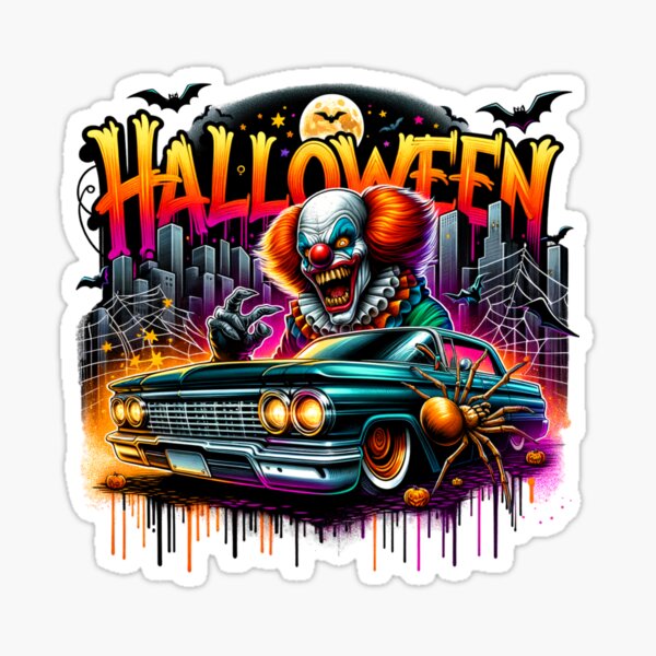 Item preview, Evil Clown Driving Classic Car & Halloween Spider – Creepy Watercolor Art for T-Shirts, Mugs, Stickers & More designed and sold by artedigital99.