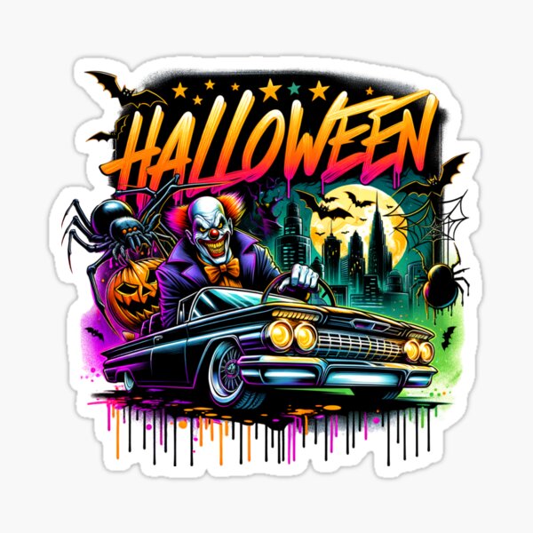 Item preview, Evil Clown Driving Classic Car & Halloween Spider – Creepy Watercolor Art for T-Shirts, Mugs, Stickers & More designed and sold by artedigital99.