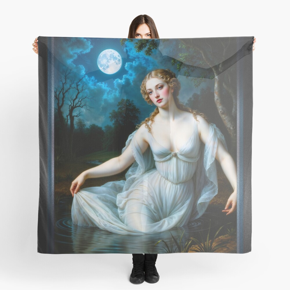 Moonlit Maiden Under An Ethereal Full Moon AI Concept Art by Xzendor7 - A Beauty Of The Night 4 Moonlit Maiden Under An Ethereal Full Moon Mesmerizing AI Concept Art by Xzendor7 Decorative Art Print Ladies Scarf