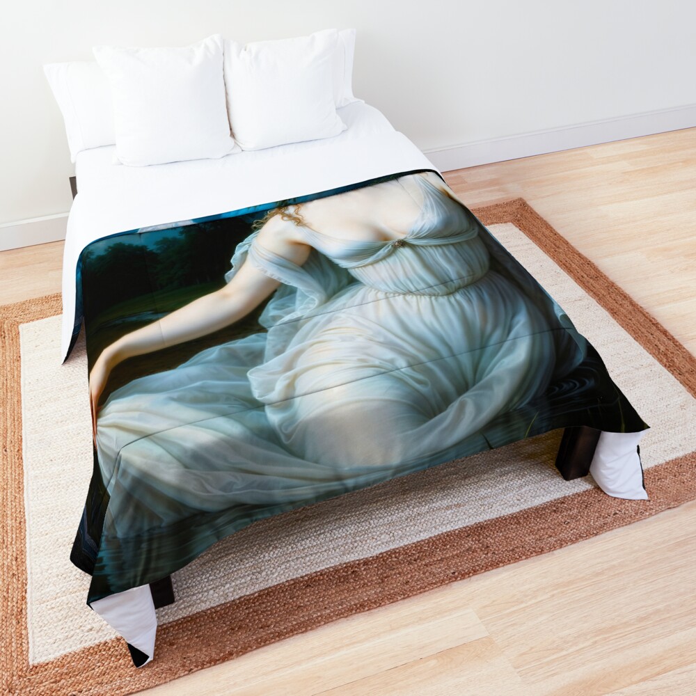 Moonlit Maiden Under An Ethereal Full Moon AI Concept Art by Xzendor7 - A Beauty Of The Night 3 Moonlit Maiden Under An Ethereal Full Moon Mesmerizing AI Concept Art by Xzendor7 Decorative Art Print Comforter