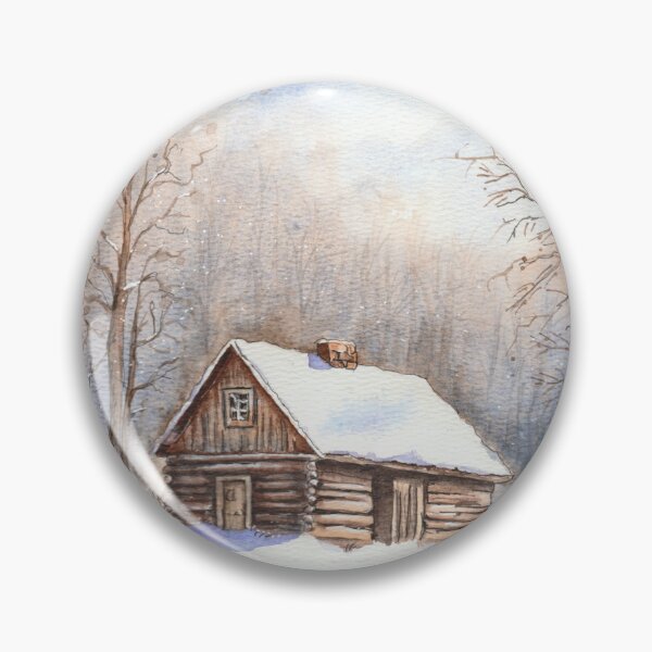 Item preview, Cozy Cabin in the woods watercolor | Winter rustic Cabin designed and sold by SMcmahonArt.