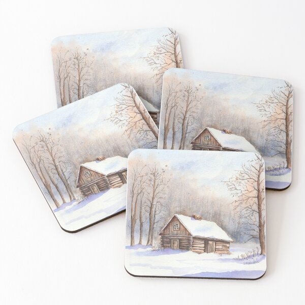 Item preview, Cozy Cabin in the woods watercolor | Winter rustic Cabin designed and sold by SMcmahonArt.
