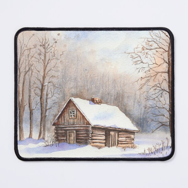 Item preview, Cozy Cabin in the woods watercolor | Winter rustic Cabin designed and sold by SMcmahonArt.