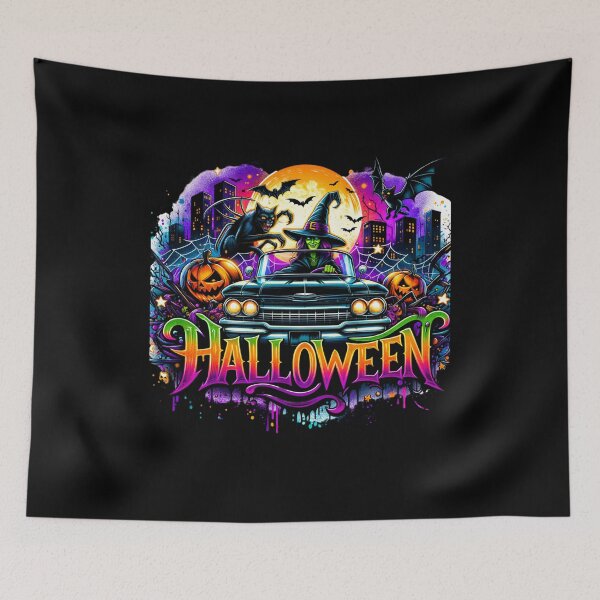 Item preview, Witch in Classic Car with Halloween Spider – Haunting Watercolor Art for T-Shirts, Mugs, Stickers & More designed and sold by artedigital99.