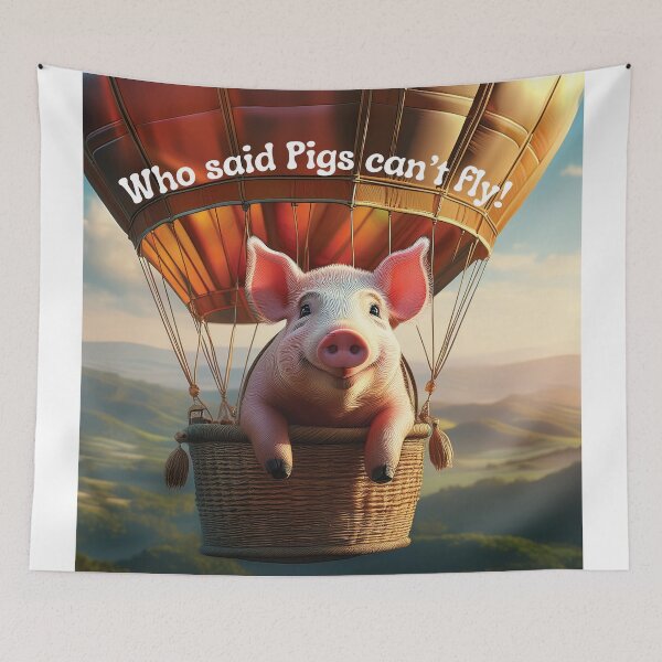 Item preview, Silly Picture of a flying pig in a hot air balloon  designed and sold by Grang Art Artistic Designs.