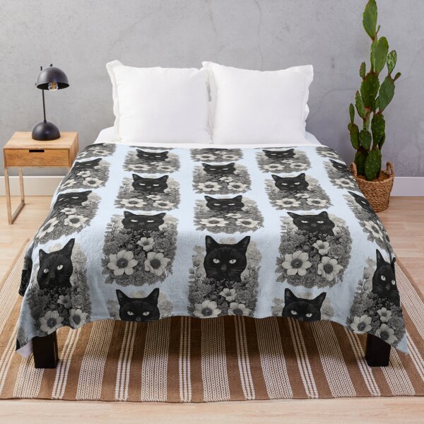 Item preview, Black cat cover with a floral autumn pattern in bright colors. designed and sold by Catophile.