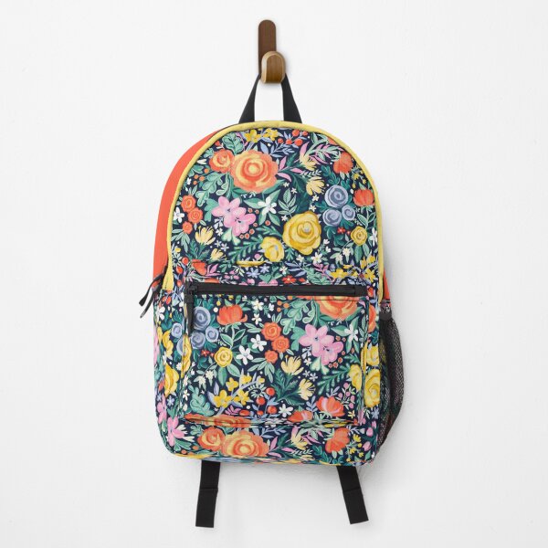 Item preview, Summer Bright Colorful Wild Flowers in Gouache on Navy Blue Pattern designed and sold by micklyn.