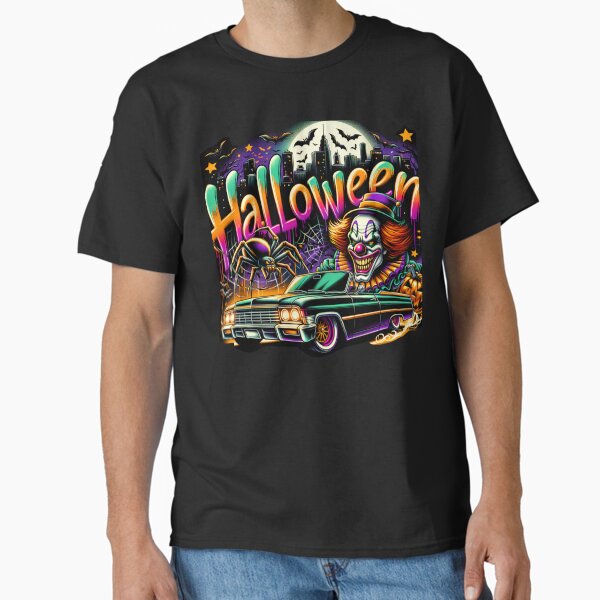 Item preview, Evil Clown Driving Classic Car with Halloween Pumpkins & Creepy Spider – Spooky Watercolor Art for T-Shirts, Mugs, Stickers & More designed and sold by artedigital99.