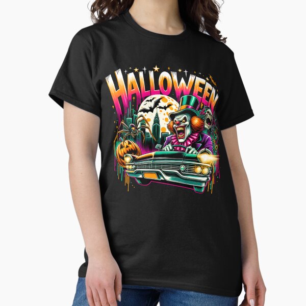 Item preview, Evil Clown Driving Classic Car with Halloween Pumpkins & Creepy Spider – Spooky Watercolor Art for T-Shirts, Mugs, Stickers & More designed and sold by artedigital99.