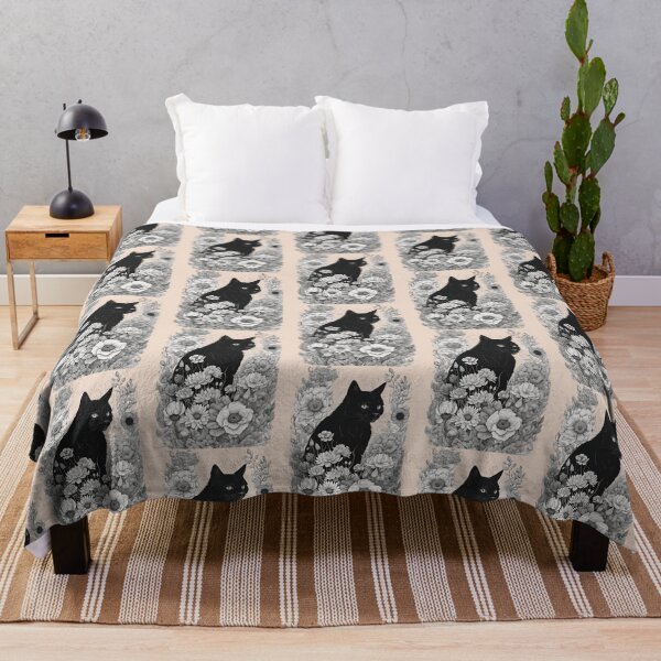 Item preview, Black cat cover with a floral autumn pattern in bright colors. designed and sold by Catophile.