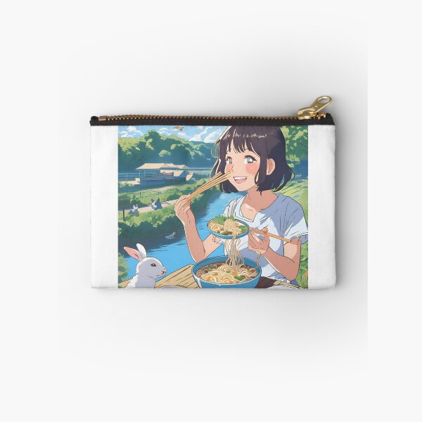 Item preview, Anime girl eating a ramen by the river designed and sold by SelvaJungle.