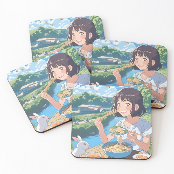 Item preview, Anime girl eating a ramen by the river designed and sold by SelvaJungle.