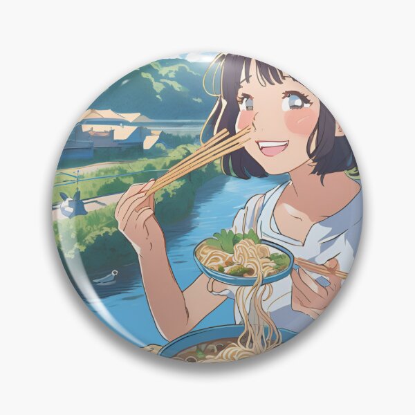 Item preview, Anime girl eating a ramen by the river designed and sold by SelvaJungle.