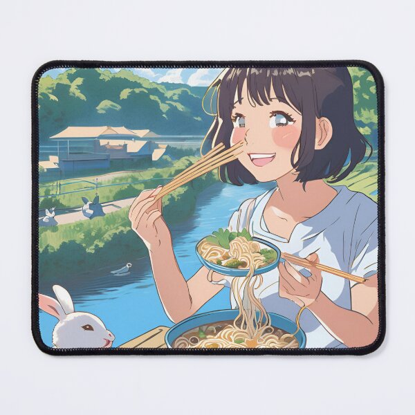 Item preview, Anime girl eating a ramen by the river designed and sold by SelvaJungle.