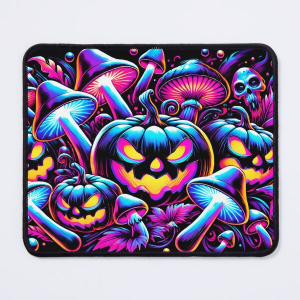Item preview, Neon Pumpkins and Glowing Mushrooms – Psychedelic Halloween Scene designed and sold by SeGoArtDesign.