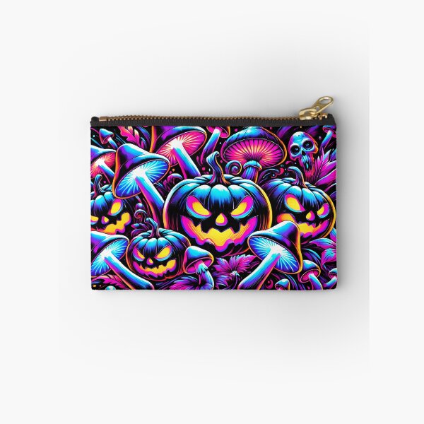Item preview, Neon Pumpkins and Glowing Mushrooms – Psychedelic Halloween Scene designed and sold by SeGoArtDesign.
