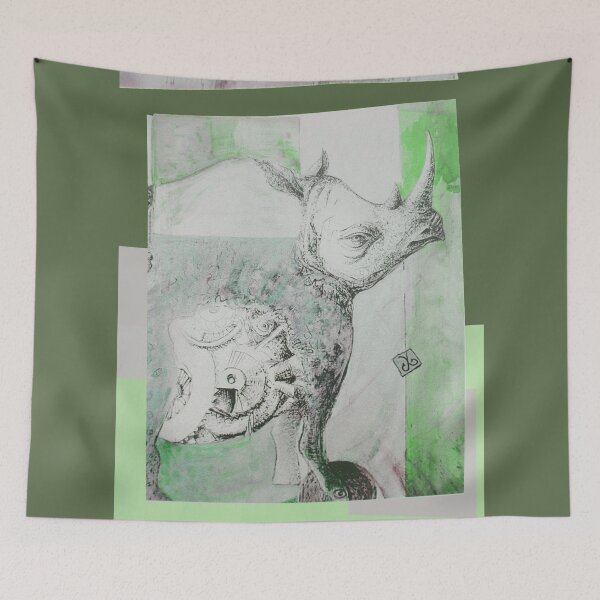 Item preview,  Automatic Rhinoceros - Automatic Sign of Abundance (Original Mix Media Painting by AliceCCI) designed and sold by VanyssaGraphics.