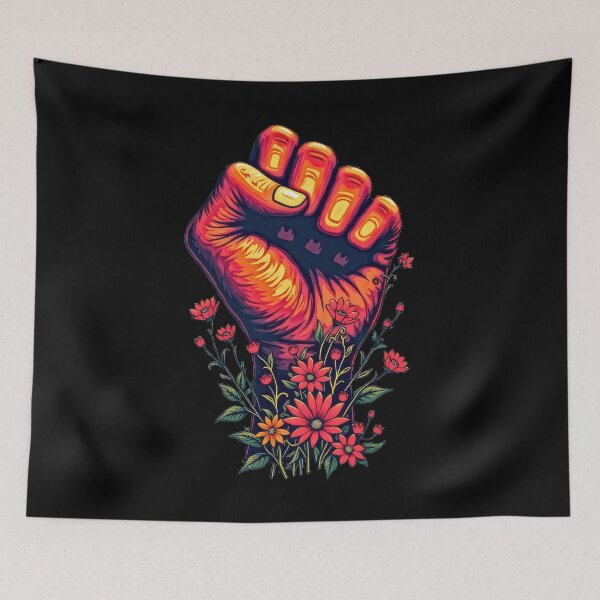 Item preview, Raised Fist with Colorful Flowers designed and sold by artwaves.