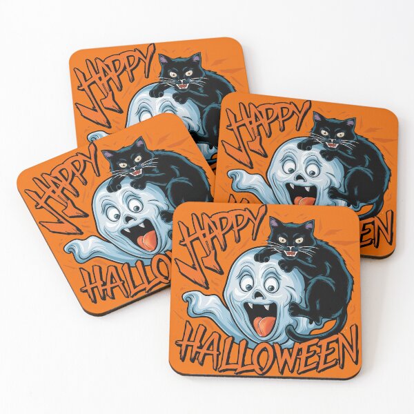 Item preview, Black Cat & White Ghost Spooky Happy Halloween designed and sold by Sturdust.