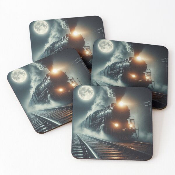 Item preview, Midnight on the Orient Express, train, trains, Halloween, full moon, locomotives,vintage trains, mysterious, unique, train art, images of trains, pictures of trans, spooky, night designed and sold by Halifaxartguy.