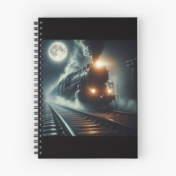 Item preview, Medianoche en el Orient Express, tren, trenes, Halloween, luna llena, locomotoras, trenes antiguos, misterioso, único, arte ferroviario, imágenes de trenes, imágenes de trans, espeluznante, noche designed and sold by Halifaxartguy.
