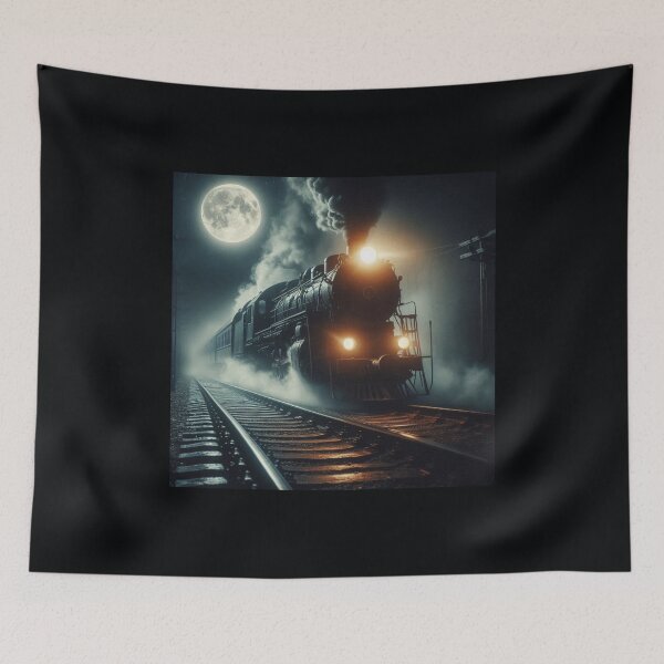 Item preview, Midnight on the Orient Express, train, trains, Halloween, full moon, locomotives,vintage trains, mysterious, unique, train art, images of trains, pictures of trans, spooky, night designed and sold by Halifaxartguy.