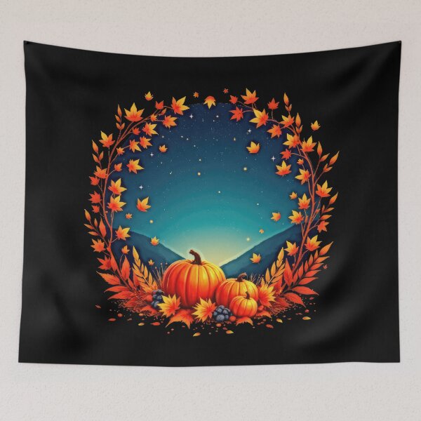 Item preview, Autumn Night with Pumpkins and Leaves designed and sold by artwaves.