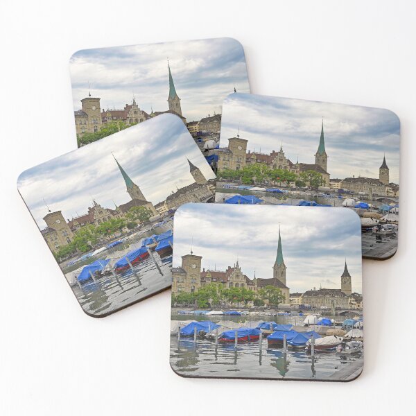 Item preview, Zurich view from the river Limmat with the view of St. Peter and Fraumunster church clock towers.  designed and sold by goceris.