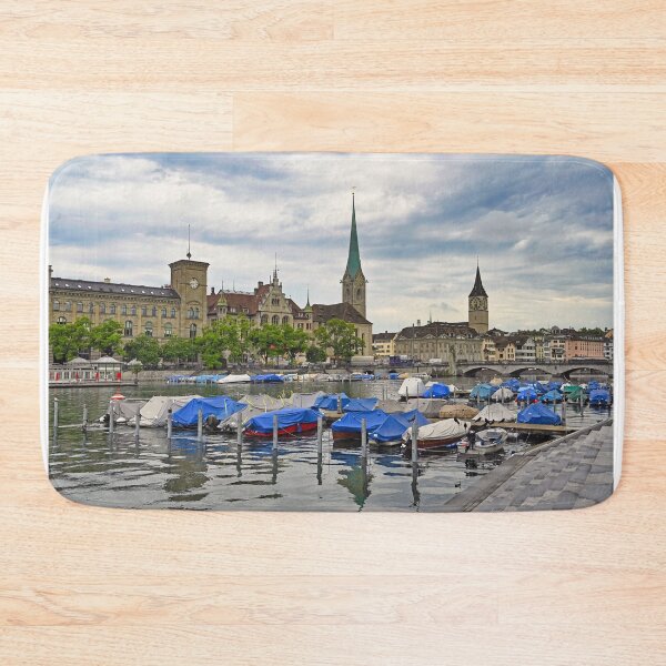 Item preview, Zurich view from the river Limmat with the view of St. Peter and Fraumunster church clock towers.  designed and sold by goceris.