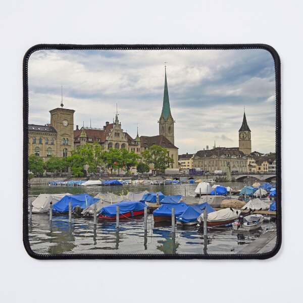 Item preview, Zurich view from the river Limmat with the view of St. Peter and Fraumunster church clock towers. designed and sold by goceris.