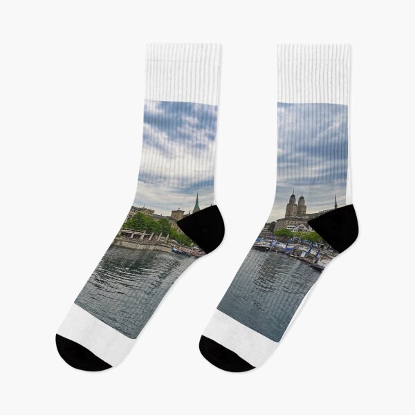 Item preview, Zurich old town view from the river area with the view of Grossmunster,Fraumunster and St.Peter church clock towers.  designed and sold by goceris.