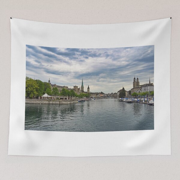 Item preview, Zurich old town view from the river area with the view of Grossmunster,Fraumunster and St.Peter church clock towers.  designed and sold by goceris.