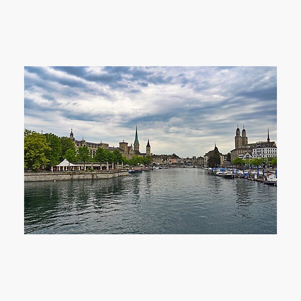Item preview, Zurich old town view from the river area with the view of Grossmunster,Fraumunster and St.Peter church clock towers.  designed and sold by goceris.