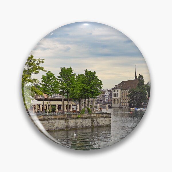 Item preview, Zurich old town view from the river area with the view of Grossmunster church clock tower designed and sold by goceris.