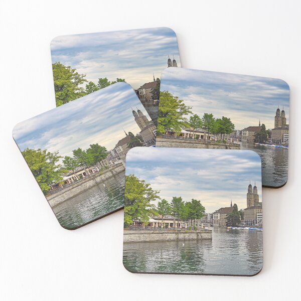 Item preview, Zurich old town view from the river area with the view of Grossmunster church clock tower designed and sold by goceris.