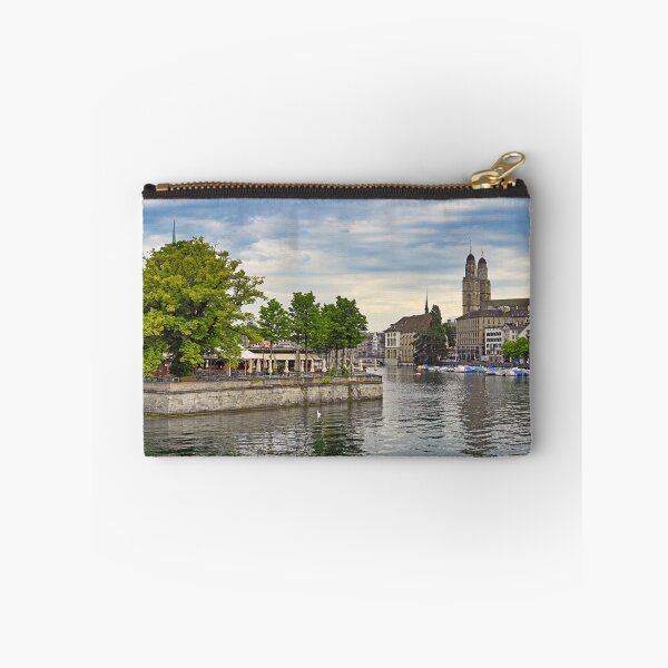 Item preview, Zurich old town view from the river area with the view of Grossmunster church clock tower designed and sold by goceris.
