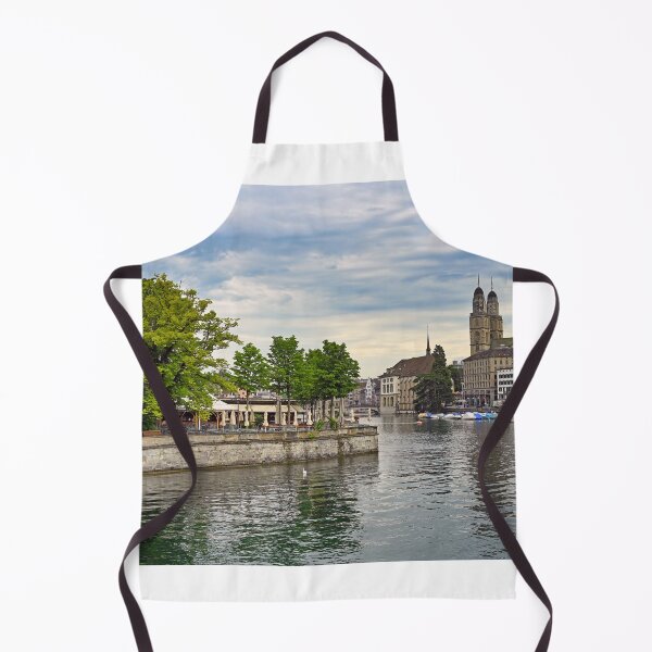 Item preview, Zurich old town view from the river area with the view of Grossmunster church clock tower designed and sold by goceris.