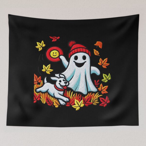 Item preview, Ghost Playing Frisbee with Dog – Fun Fall Halloween Tee designed and sold by BlankCanvasHaHa.